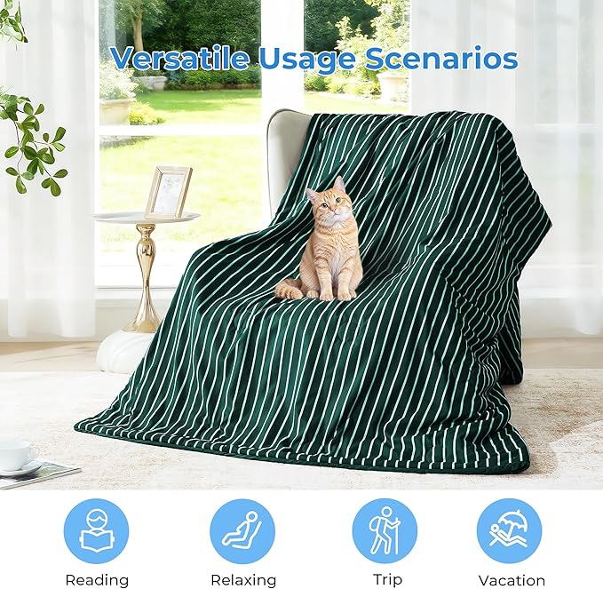 Pinstripe Cooling Comforter King Size, Q-Max 0.45 Reversible Striped Cooling Blanket for Hot Sleepers, Breathable Lightweight Silk Smooth Summer Bedding, Quilted Ice Blanket, Emerald Green