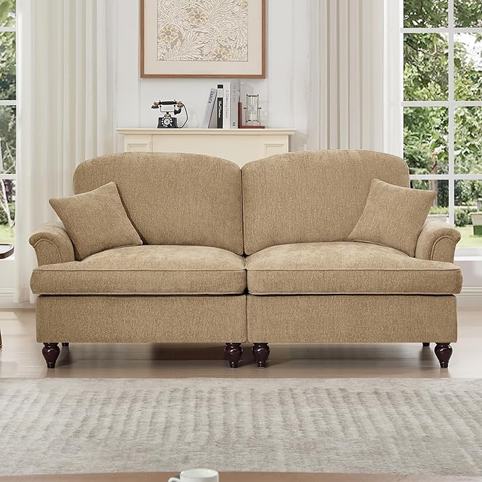 KEIKI Mid Century Modular Sofa with Flared Arms and Skirted Design, 76" Loveseat Chenille Sectional Couches for Living Room, Comfy Apartment Size Couch, Home Sofa Bedroom Furniture, Light Coffee