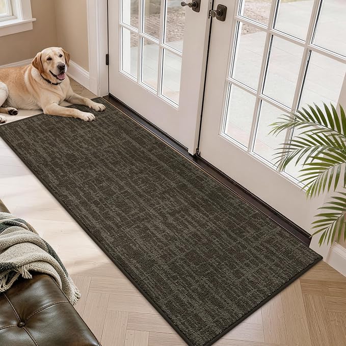 COSY HOMEER Door Mat 24" x 60" Non-Slip Washable Entryway Rug,Dirt Trapper Door Mat Indoor Entrance,Stain Resistant Absorbent Welcome Mats for Front Back Doormats and Wet Shoes,Brown by COSYHOMEER