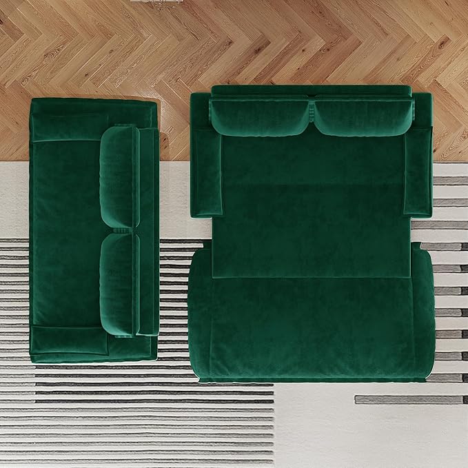 73.2" Queen Size Pull Out Sofa Bed, 3-in-1 Convertible Sleeper, Velvet Loveseat for Living Room, Apartment, Bedroom Small Spaces, Green (Mattress & Bedding Not Included)