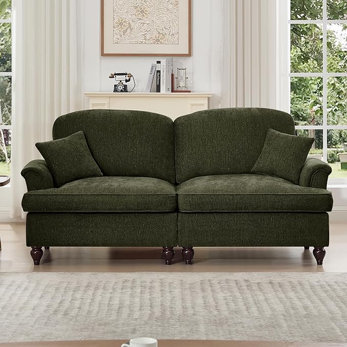 KEIKI Mid Century Modular Sofa with Flared Arms and Skirted Design, 76" Loveseat Chenille Sectional Couches for Living Room, Comfy Apartment Size Couch, Home Sofa Bedroom Furniture, Green