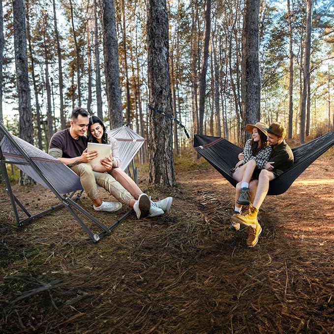 Tranquillo Combo x2 Hammocks with Stand for Outside & Tree Straps, Heavy Duty Hammock with Stand 600lbs for Indoor Outdoor Patio Backyard, x2 Hammocks for 2 Person (Combo - Grey, Medium) - Image 4