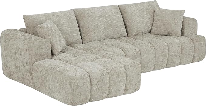 108 Inch Oversized Cloud Modular Sectional Sofa with Left Facing Chaise, L Shaped Floor Lounge Couch, Comfy Tufted Chenille Boneless Sofa with Deep Seat,No Assembly Required for Living Room Office
