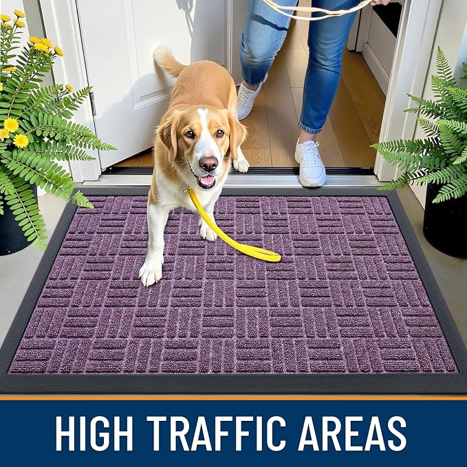OLANLY Front Door Mat Outside Entrance 59x23, Absorbent, Heavy Duty Sturdy Natural Rubber Doormat Indoor Outdoor, Non-Slip, Stain and Fade Resistant, Low Profile Floor Mat for Entryway, Violet - Image 5