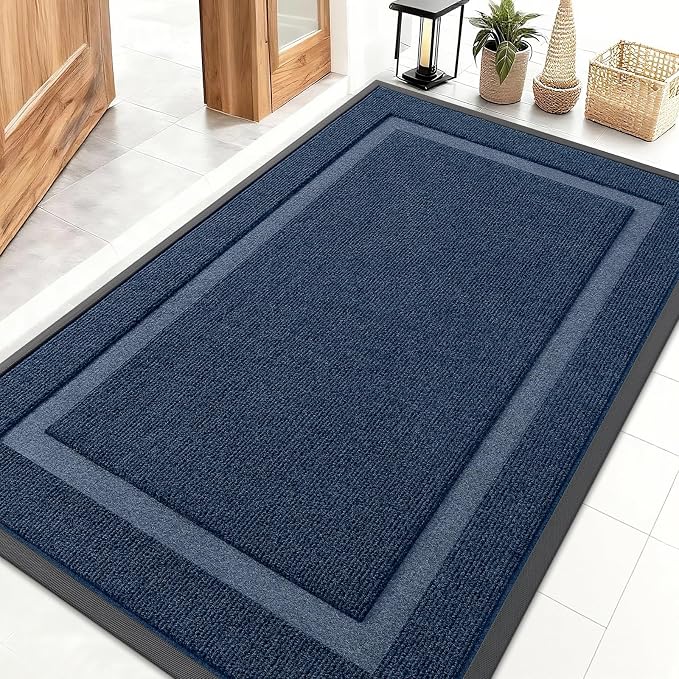 OLANLY Front Door Mat Indoor Outdoor Entrance, Waterproof All-Season, All-Weather Doormat, Sturdy Natural Rubber, Fade Resistant, Low Profile, Easy Clean Patio Porch Entryway Mat, 47x30, Blue by OLANLY