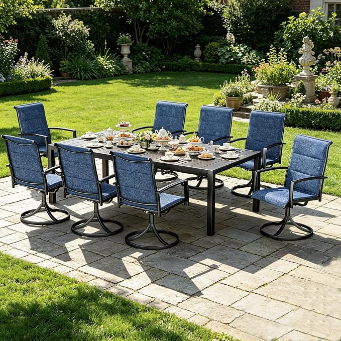 MEOOEM Expandable Outdoor Dining Set for 8, Modern 9 Piece Outdoor Dining Table Set with Highback Swivel Chairs 450LBS, All Weather Heavy Duty 8 Person Outdoor Dining Table Set for Outside, Navy Blue - Image 2