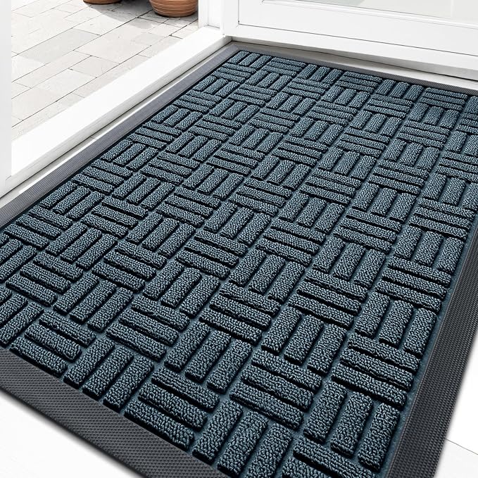 OLANLY Front Door Mat Outside Entrance 29.5x17, Absorbent, Heavy Duty Sturdy Natural Rubber Doormat Indoor Outdoor, Non-Slip, Stain and Fade Resistant, Low Profile Floor Mat for Entryway, Lake Blue by OLANLY