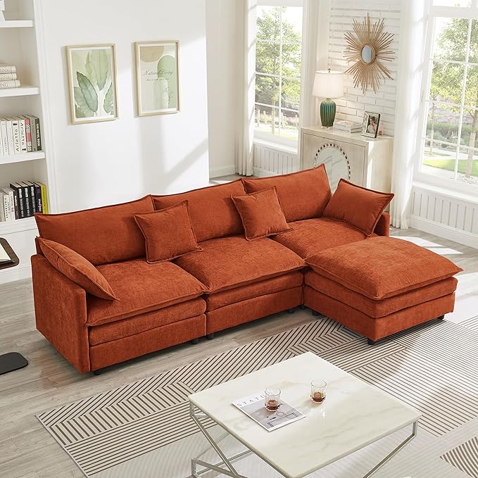 105" Oversized Modular Cloud Sectional Sofa Free Convertible L-Shaped Corner Sectional with Movable Ottoman, Chenille Upholstered Multiple Cushions Cloud Sofa Couches | Easy to Assemble