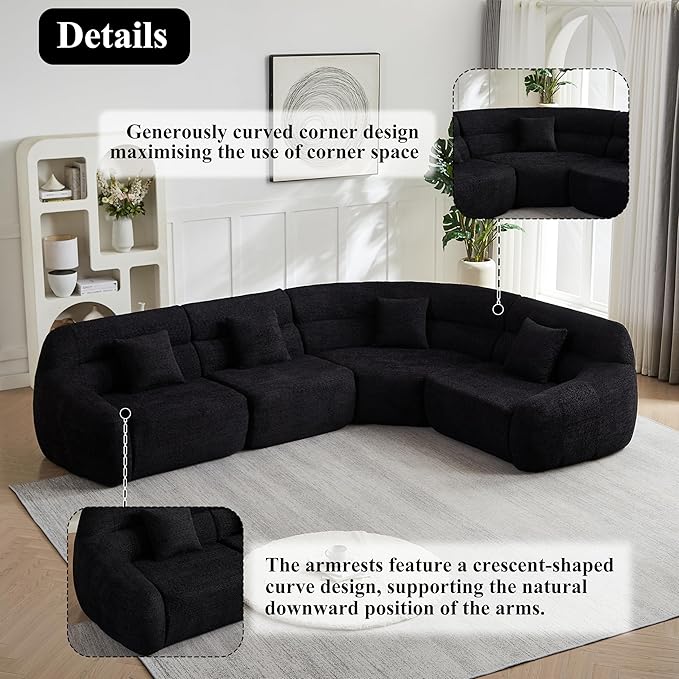123-Inch Oversized Modular Compressed Sectional Couches 4 Pieces Modular Boneless Sofas with 4 Pillows,Modern Minimalist Corner Cloud Sofa Comfy Chenille Deep Seat Foam Couch