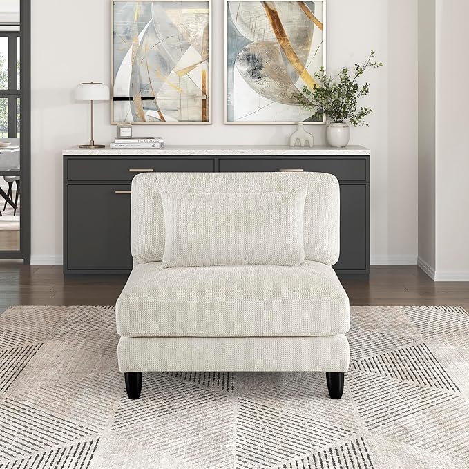 Lexicon Modular Sectional Sofa for Living Room, Microfiber Upholstery Armless Chair with Pillow, Units of Modular Sectional Couch, Upholstered Chair for Customizable Sectional Sofa Couch, Beige