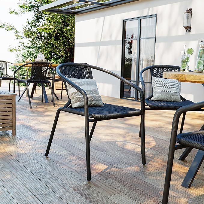 Amopatio Outdoor Dining Chairs Set of 4, Stackable Patio Chairs, Rattan Wicker Patio Chairs Set of 4, for Porch, Deck, Garden, Yard, Poolside, Bistro, Restaurant, Black - Image 8