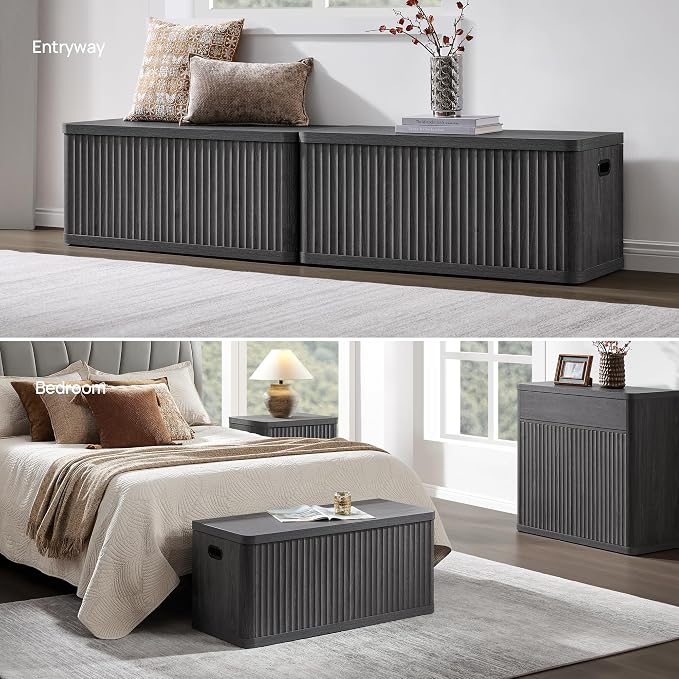 SICOTAS Storage Bench 40.2" Wide Shoe Bench with Lift Top Large Wooden Storage Chest Trunk Modern Blanket Chest with 2 Safety Hinges & Seating for Bedroom Entryway Living Room Hallway - Image 6