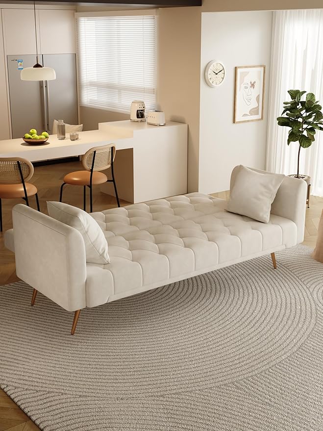 KEIKI 71 INCH Loveseat Sofa with Adjustable Backrest, Upholstered 2 Seater Velvet Couch for Living Room Bedroom Office Apartment, Beige