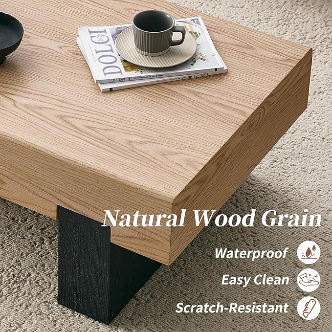 Modern Wood Coffee Table with Storage Farmhouse Coffee Tables for Living Room Rustic Wooden Center Table Natural Wood
