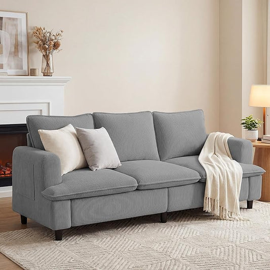 3 Seater Couch, 83" Comfy Corduroy Sofa with Deep Seat, Modern Sofa Couch for Living Room, Office, Bedroom, Apartment (Pillows not Included)