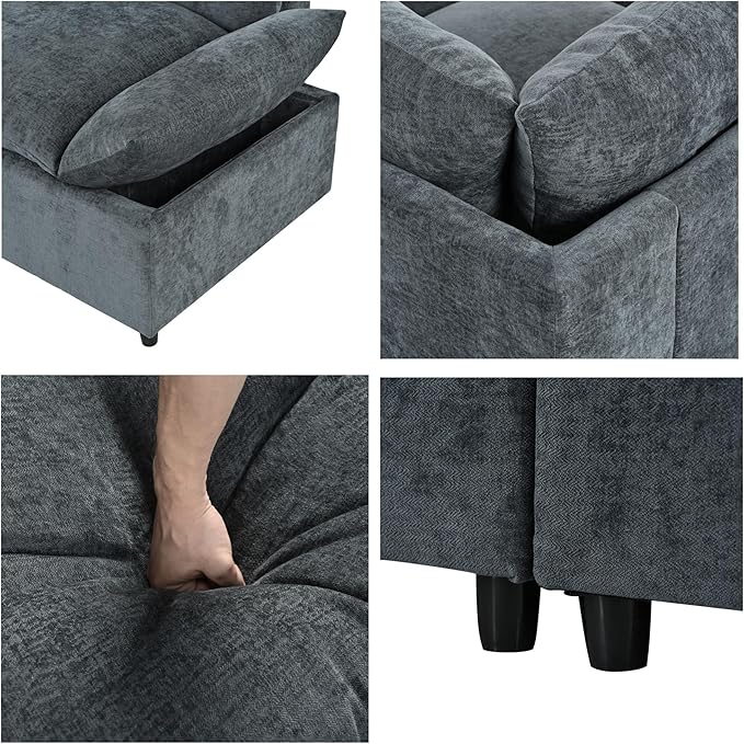 Merax 115.5" Modular Sectional Sofa, Upholstery 5 Seat Versatile Couch Set, L Shaped Indoor Furniture with Plush Cushions, Hidden Storage Compartments for Living Room, Lounge, or Office, Dark Gray