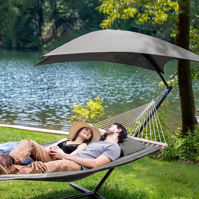 SUNCREAT Hammocks for Outside with Stand, Porch Hammock and Stand, 475 lbs Capacity, Patent Pending, Light Gray - Image 2