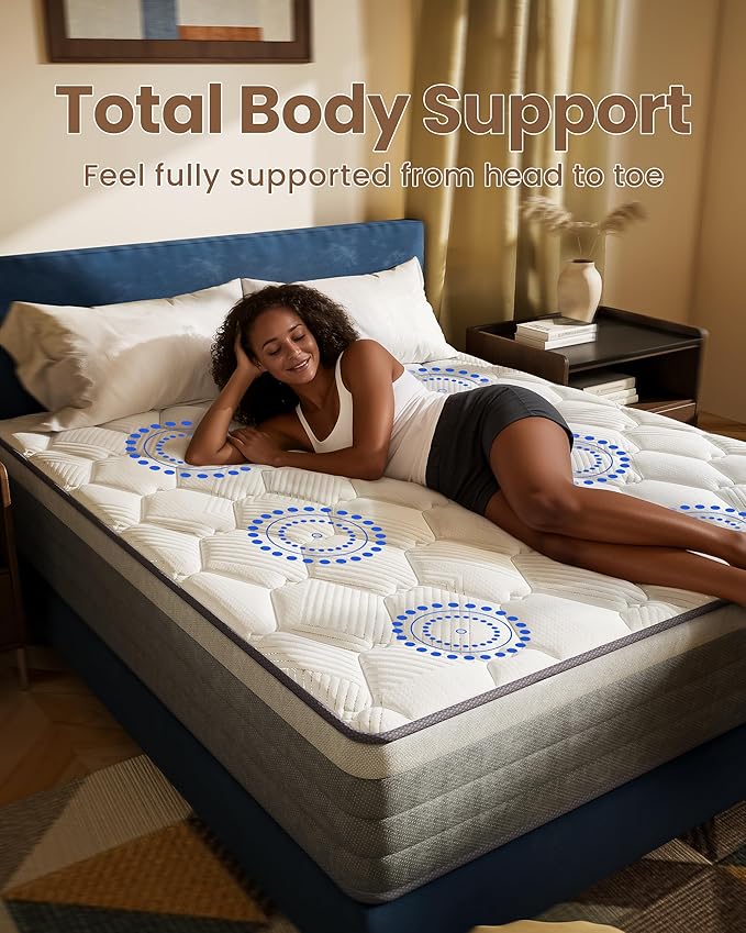 TXO Queen Mattress 12 Inch, Medium Firm Hybrid Mattress, Cool & Dry Anti-Static Cotton Knit, Easy to Clean, Wave Memory Foam and Enhanced Pocketed Springs for Pressure Relief and Back Pain Relief