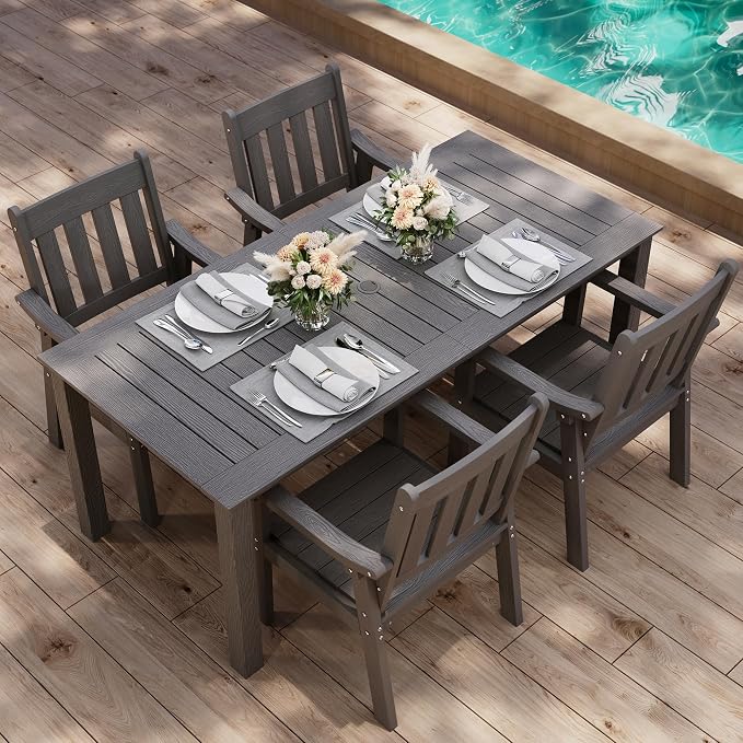 YEFU HIPS Patio Table Set: 5 Piece Outdoor Table and Chairs Dining Furniture Set with Umbrella Hole - Gray Modern Plastic Dining Sets 4 Person for Outside Deck with Metal Aluminum Frame - Image 9
