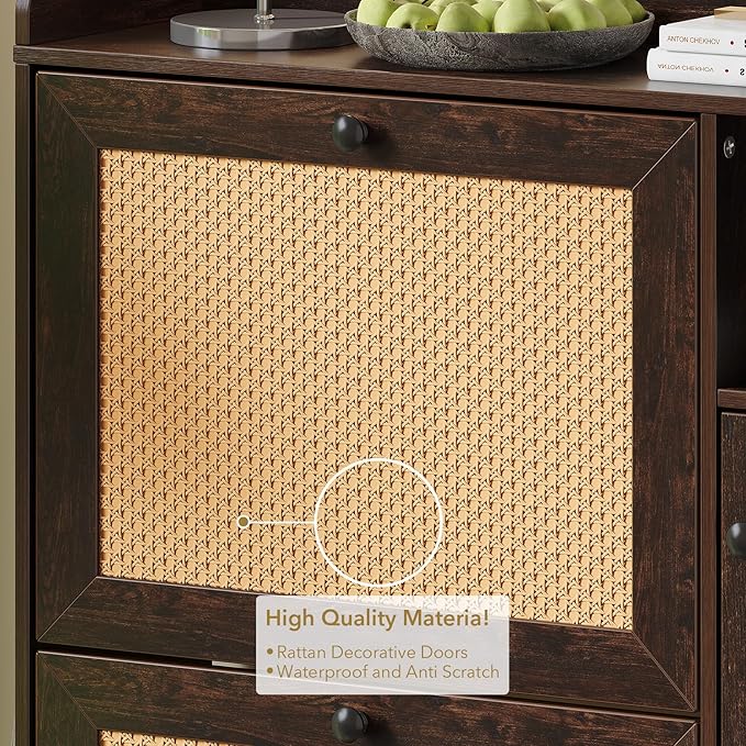 GarveeLife 3-Tier Rattan Shoe Cabinet with Flip Drawers, Adjustable Shelves and Narrow Storage Design, Perfect for Entryways, Hallways, and Bedroom Organization in Wood