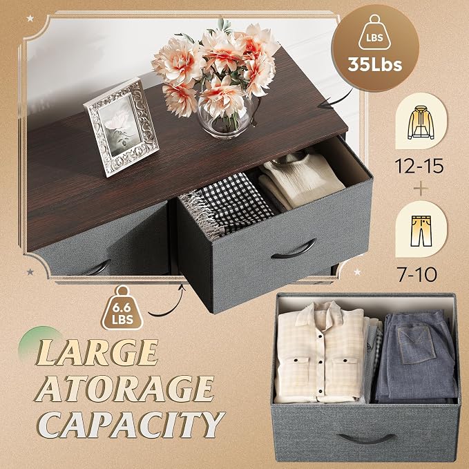 WLIVE Fabric Dresser for Bedroom, Tall Dresser with 8 Drawers, Storage Tower with Fabric Bins, Double Dressers, Chest of Drawers for Closet, Living Room, Hallway, Dark Gray - Image 5