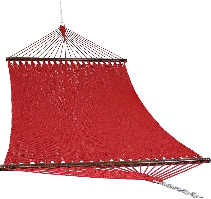 Sunnydaze Soft-Spun Polyester Rope Double Hammock for Outside - 600-Pound Weight Capacity Extra Large Hammock - Red by SunnydazeDecor