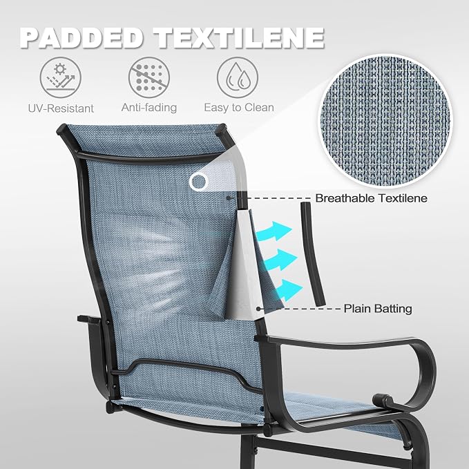 NUU GARDEN Set of 2 Padded Textilene Patio Dining Chairs C Spring Outdoor Chairs with Curved Armrests Powder Coated Metal Frame Patio Furniture for Garden Backyard Poolside Lawn Blue and Black - Image 7