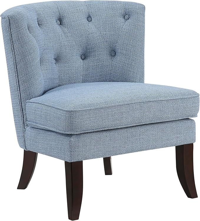 Lexicon Accent Chair, Textured Fabric Upholstered Armless Chair with Solid Wood Legs, Button Tufted Curved Back for Living Room/Bedroom/Office/Waiting Area, Blue