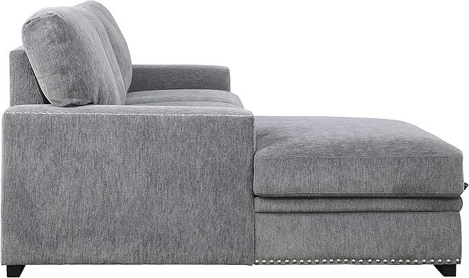 Lexicon Mid Century Modern Sectional Sleeper Sofa Bed Couch with Storage Chaise, Sectional Sofa Pull Out Couch Bed, Sectional Couch Lounge Sofa for Living Room Apartment, Left Side Chaise, Gray