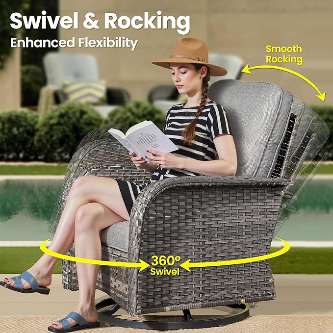 ovios 7-Piece Patio Furniture Set, Outdoor Wicker Sofa with Swivel Chairs Coffee Table, High Back Rattan Couch Loveseat with Comfy Cushions for Porch Yard Deck, Dark Grey