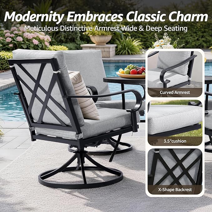 NATURAL EXPRESSIONS 5-Piece Patio Dining Set, 38" Round Table with 4 Swivel Rocking Chairs, Heavy-Duty 350lb, All-Weather Furniture - Image 2
