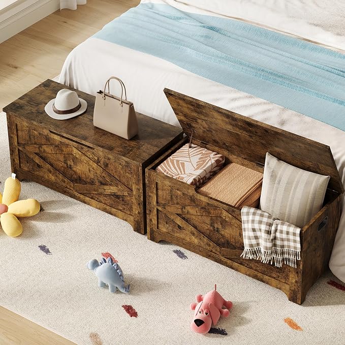 GarveeHome 39.4 in Storage Chest, Wooden Storage Bench with Safety Hinges, Easy Assembly, Large Shoe Bench for Entryway, Living Room, Bedroom - Image 5