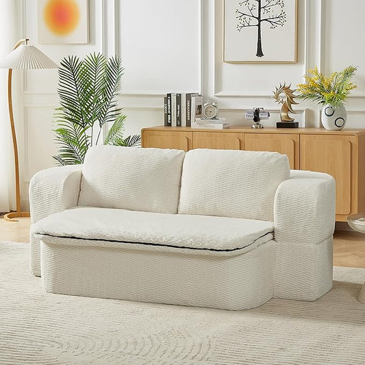 KEIKI 74.8'' Convertible Sleeper Sofa Bed, Modern Folding Futon Couch with Cushion Blanket, Floor Foam Compression Sofa Bed Couch for Living Room, Bedroom, Apartment, No Assembly Required, Beige