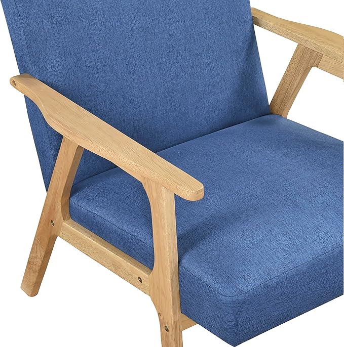 Lexicon Mid Century Modern Accent Chair, Upholstered Lounge Armchair, Single Sofa Seat, Natural Finish Solid Wood Framed Comfy Side Chairs for Living Room/Bedroom/Office/Waiting Area, Blue