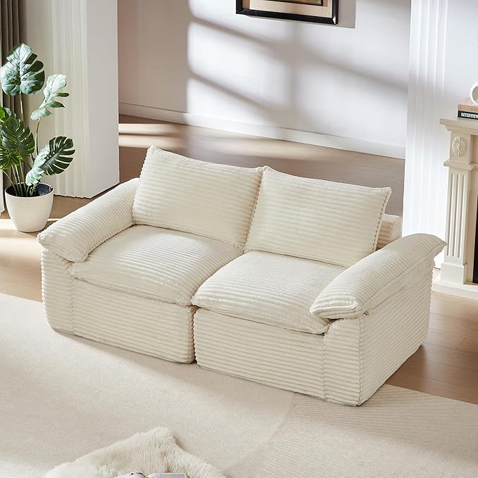 80-Inch Boneless Love Seat Couches in a Box, Modern 2 Seat Floor Modular Foam Cloud Sofa Corduroy Loveseat Couch W/Pillow-top Armrests for Home Apartments Bedroom