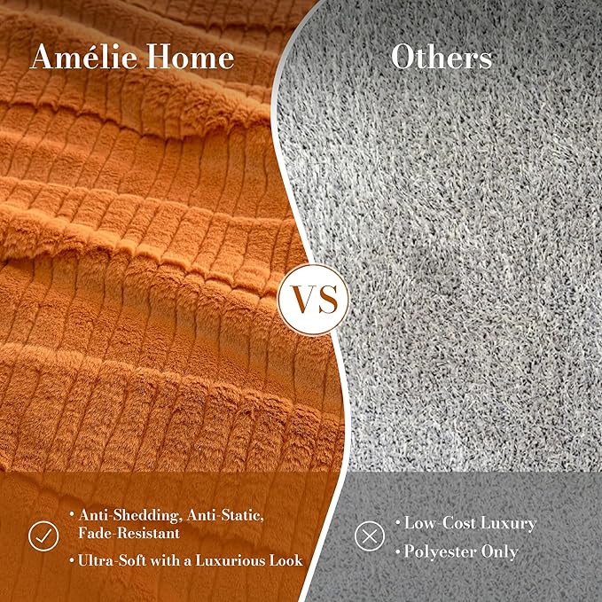 Amélie Home Luxury Striped Faux Fur Throw Blanket for Couch, Soft Cozy Fuzzy Fluffy Soft Plush Blankets Sofa Chair Gift Blankets for Women, 60"x80", Brown