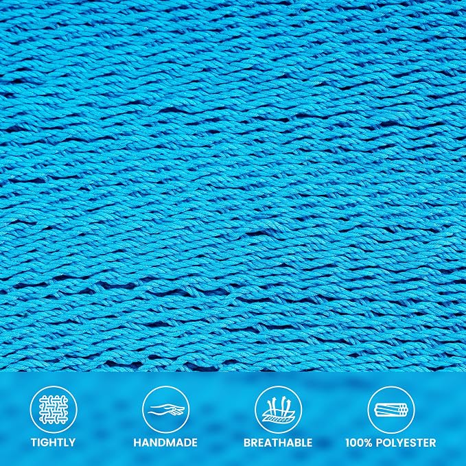 Lazy Daze Hammocks 10.5 FT Double 2 Person Caribbean Rope Hammock, Hand Woven Polyester Hammock with Spreader Bars, for Outside Outdoor Backyard Patio Poolside, 450 LBS Capacity, Sky Blue - Image 3