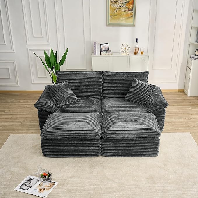 Comfy Boneless Cloud Sofa Chaise Oversized Fluffy Corduroy Upholstered Chaise Lounge for Living Room Bedroom, Modular Compressed Foam Cloud Daybed, Single Seat Sofa