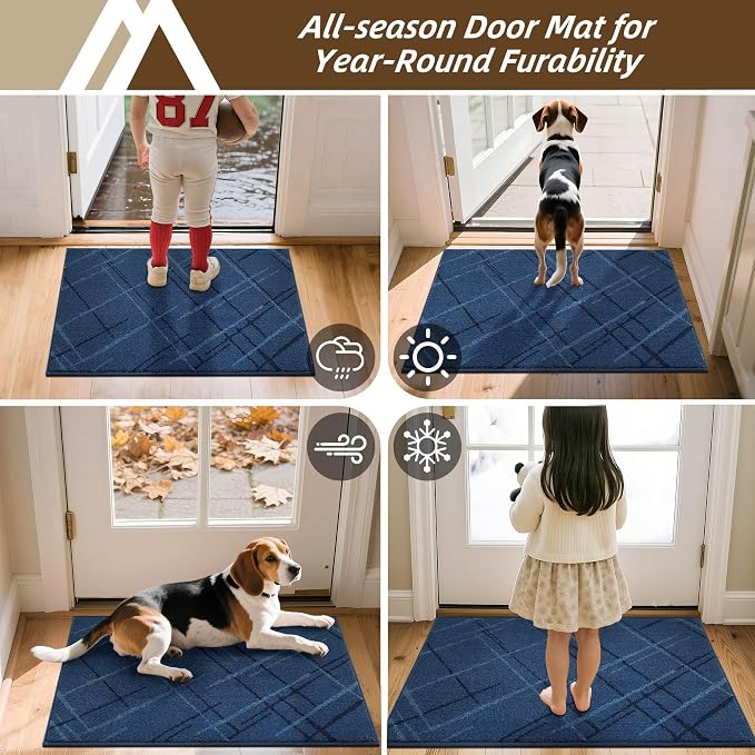 COSY HOMEER Front Door Mat Low Profile Non-Slip Doormat for Entryway, Absorbent Dirt Trapper Washable Entrance Mat, Sturdy Polyester Doormats (60"x36", Blue) - Image 8