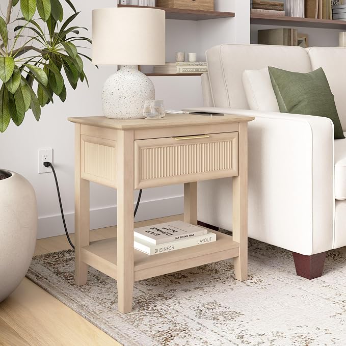 Bush Home Fluted Nightstand with Drawer, Bedroom Furniture, Camille Collection, Natural Birch Beige - Image 4
