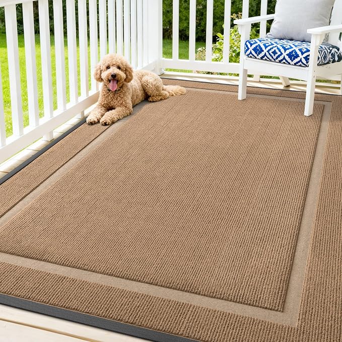 OLANLY Front Door Mat Indoor Outdoor Entrance, Waterproof All-Season, All-Weather Doormat, Sturdy Natural Rubber, Fade Resistant, Low Profile, Easy Clean Patio Porch Entryway Mat, 71x47, Light Brown by OLANLY