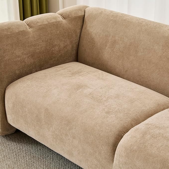 Christopher Knight Home Ahri 83'' Wood Frame Lounge Sofa Couch with Wave Design, Soft Seating 3-Seater Sofa with Armrests, Comfy Velvet Upholstered Home Sofa for Living Room and Office, Camel