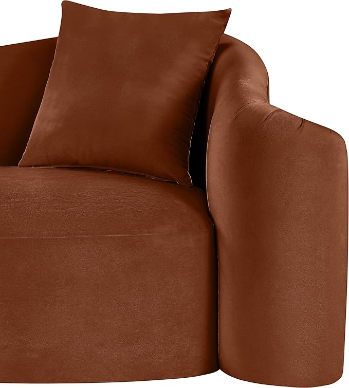 Meridian Furniture 44052Cognac-S Destin Collection Modern | Contemporary Sofa with Ultra Luxe Cognac 460 GSM Velvet, Rich Curves, 91" W x 34.5" D x 31" H, Cognac