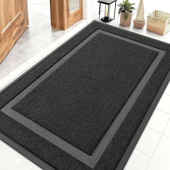 OLANLY Front Door Mat Indoor Outdoor Entrance, Waterproof All-Season, All-Weather Doormat, Sturdy Natural Rubber, Fade Resistant, Low Profile, Easy Clean Patio Porch Entryway Mat, 47x32, Black by OLANLY