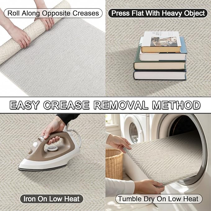 Ultra Thin Indoor Door Mat 24"x47", Washable Door Mat Indoor Entrance, Non Slip Rubber Backing Doormat Low-Profile Inside Entryway Mat, Unique Herringbone Design Entry Mat, Khaki (FOLD) - Image 5