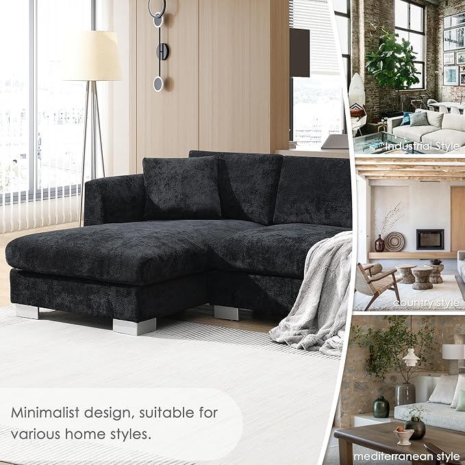 Deep Seat Oversized L Shaped Modular Sectional Sofa with Extra Wide Chaise, 4 Seater Cloud Lounge Sofa Corner Couch with Metal Legs and Detachable Cushions for Living Room Apartment, Chenille Fabric