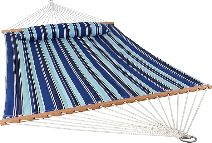 Sunnydaze Quilted Outdoor Hammock with Spreader Bars - Heavy-Duty 450-Pound Capacity Double Hammock for Outside - Catalina Beach by SunnydazeDecor