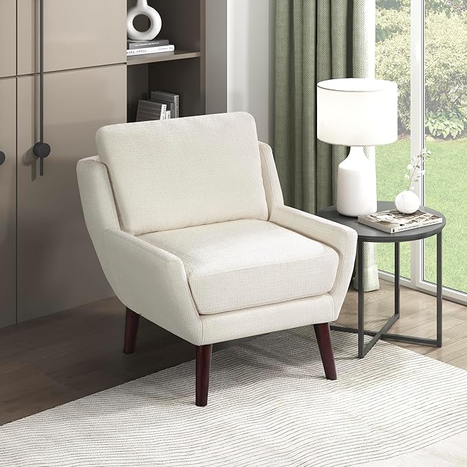 Lexicon Modern Wingback Accent Chair, Chenille Fabric Upholstered Lounge Reading Arm Chair, Solid Wood Legs for Living Room, Bedroom, Supportive Padded Pocket Coil Seat, Easy Assembly, Beige