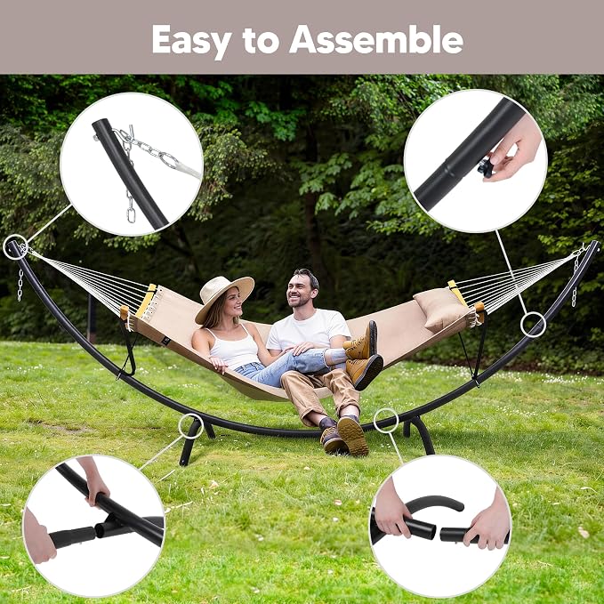 SUNCREAT Portable Double Hammock with Stand, Outdoor Standing 2 Person Hammock Combo, Patent Pending, Tan - Image 6