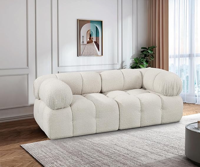 Meridian Furniture 611Cream-S68A Ames Collection Modern | Contemporary Modular Sofa with Rich Cream Boucle Fabric, Modular to Create Infinite Configurations, 68" W x 34" D x 28" H, Cream